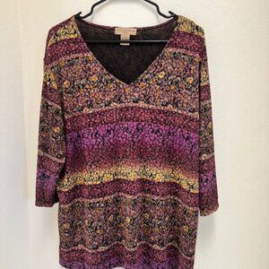 Notations Woman, Shades of Purple 3/4 Sleeve Womens Pullover V-Neck TopSize 2X